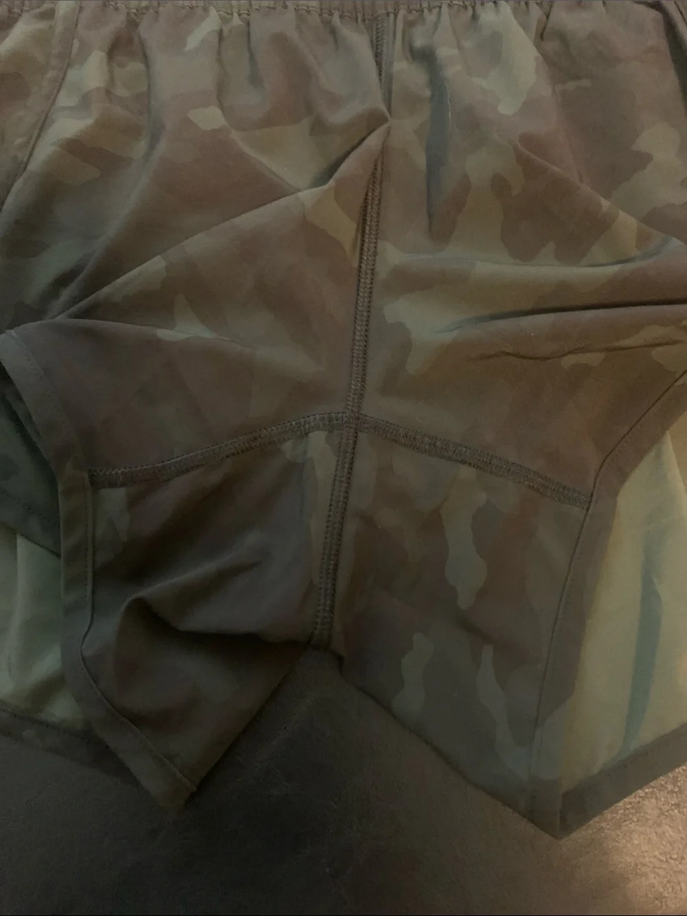 Lululemon Olive Green Camo Track That Shorts Sz 6, some signs of wear pictured